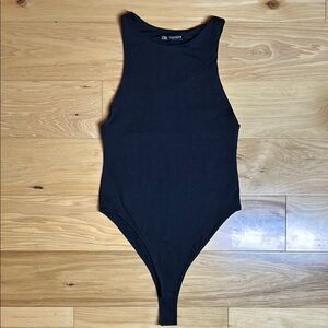 Zara Black High Neck Double Lined Bodysuit | Size Small